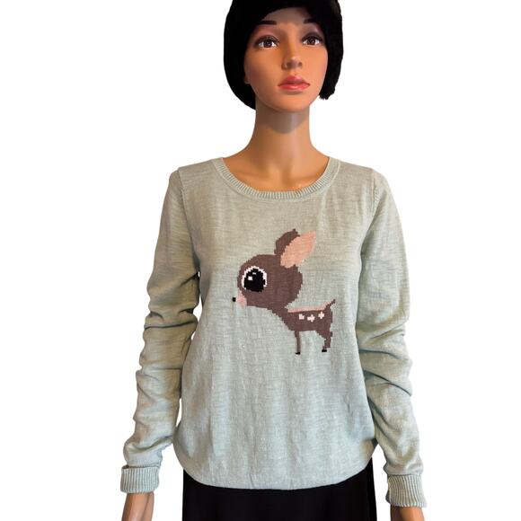 Mossimo Novelty Deer Mint Green Sweater, Women's Size L - Picture 1 of 7